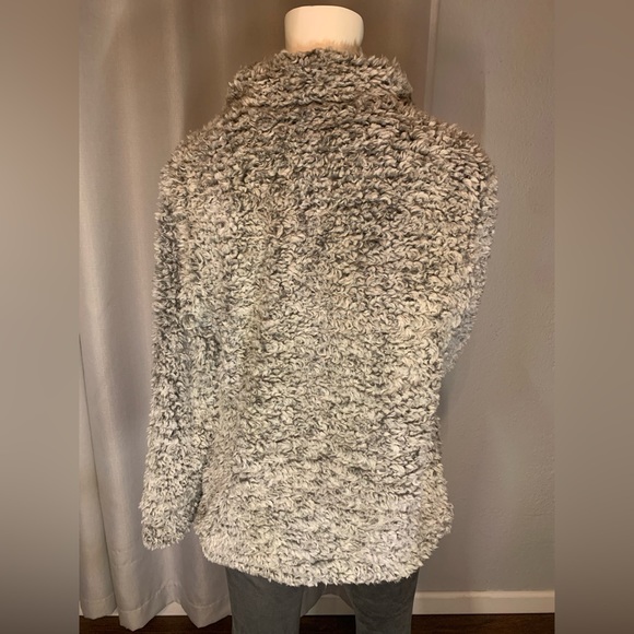 Sherpa zip down V-neck sweater dark grey - Picture 2 of 2